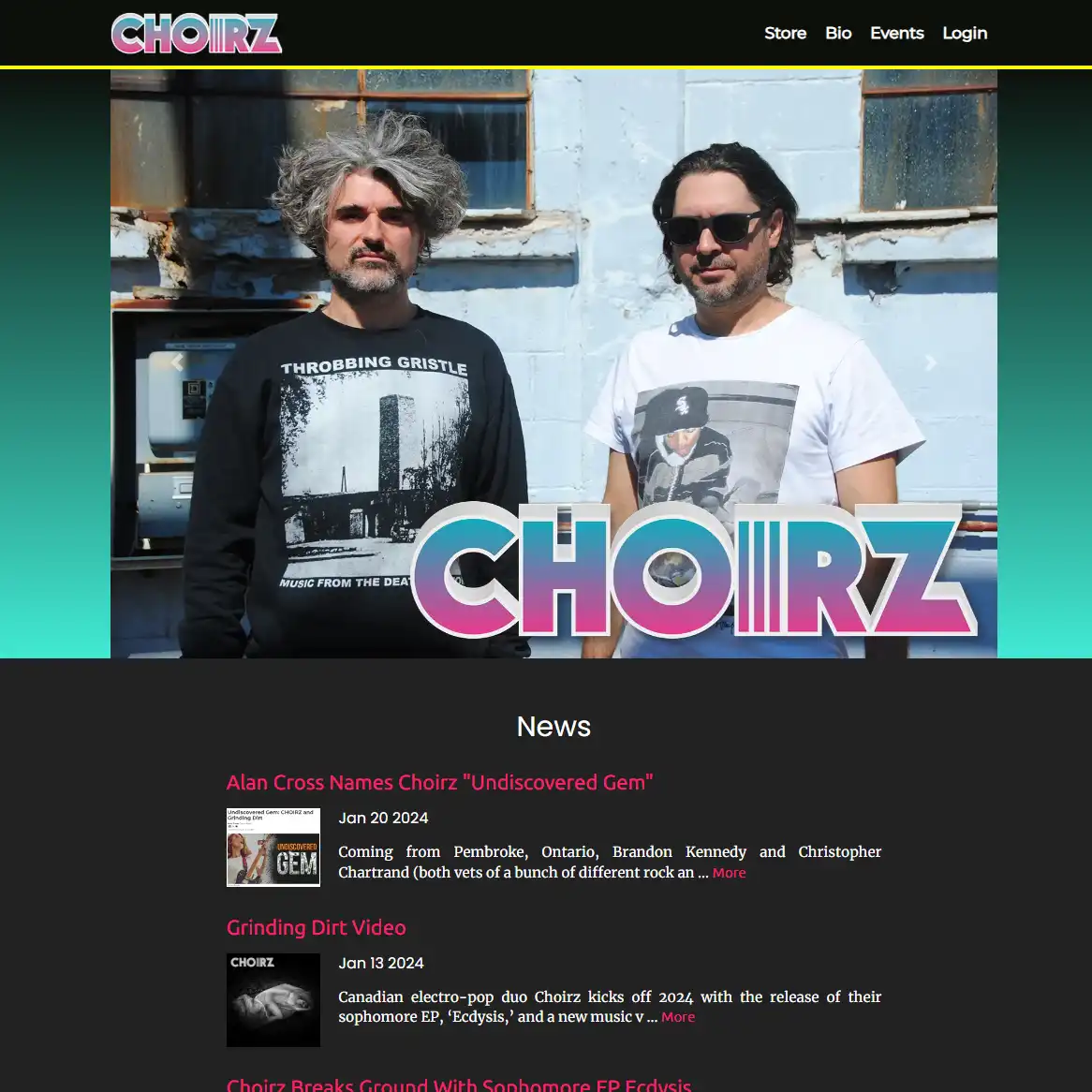 Choirz band homepage screenshot